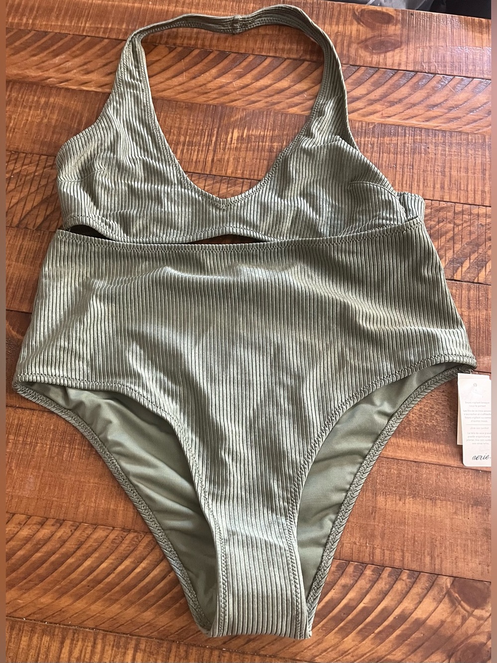 NWT Aerie FULL SET Shine Rib Halter Top + High Waisted Cheeky Bottom Olive 🫒 M - Picture 2 of 4